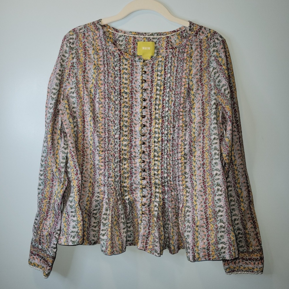 Floral Stripe Button-Front Peplum Blouse - Pink Multi